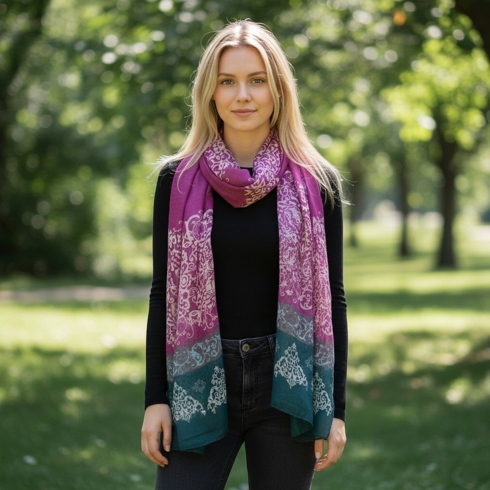 Kerry Cushman Kushcush Women Boho Lightweight Fashion Scarf Purple Teal Viscose